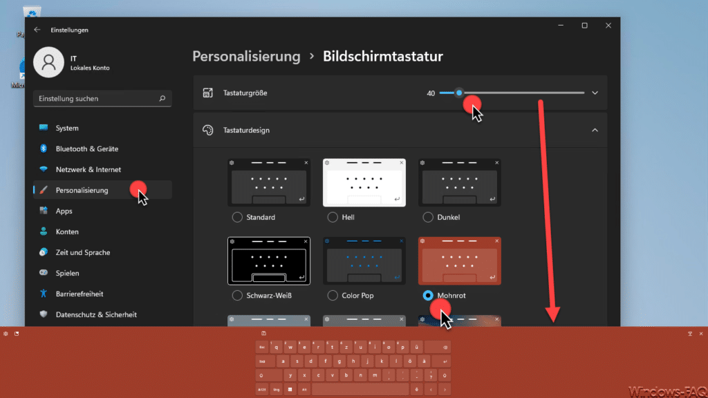 Größe der Bildschirmtastatur Windows 11