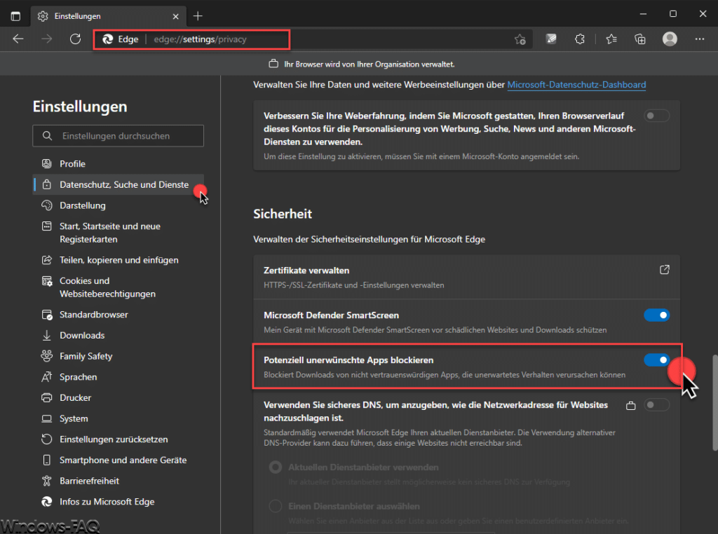 PUA Protection Microsoft Edge Chromium