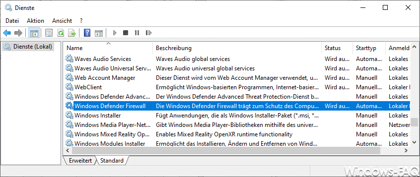 Dienst Windows Defender Firewall