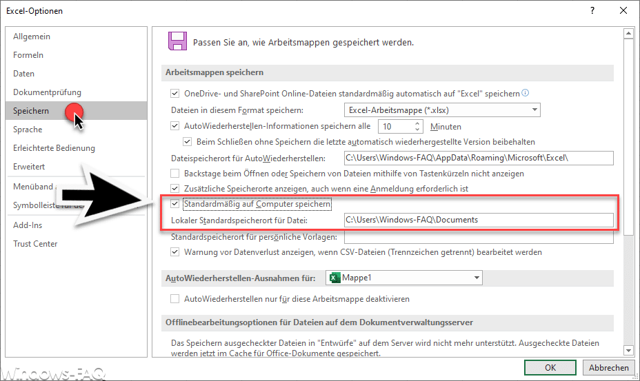 Excel Dateien lokal auf dem PC speichern