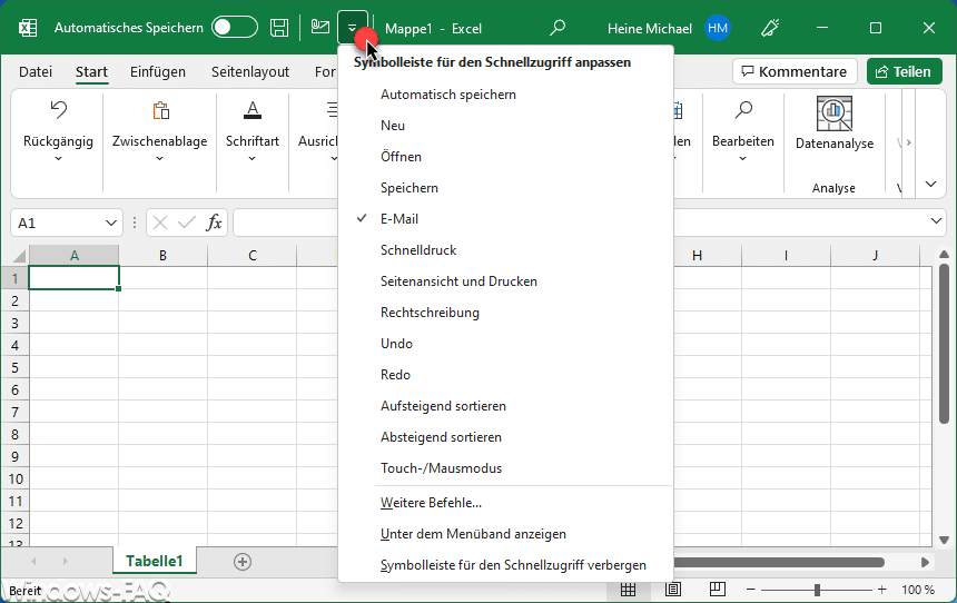 Excel Schnellzugriff Funktionen