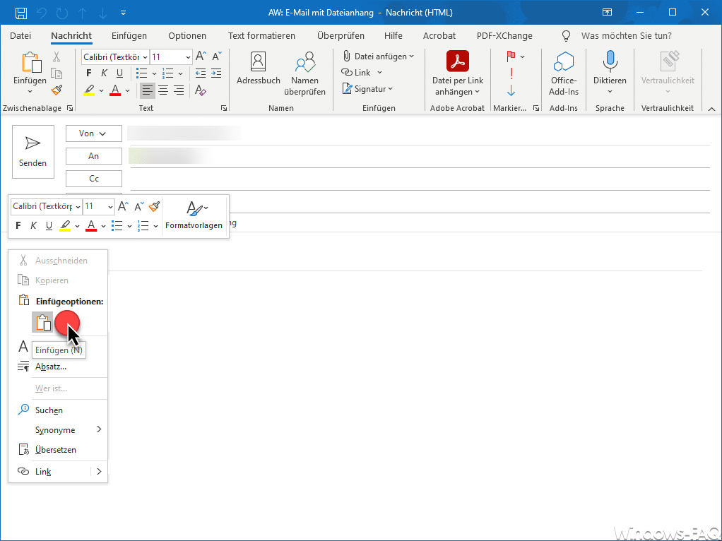Antwortfenster Outlook