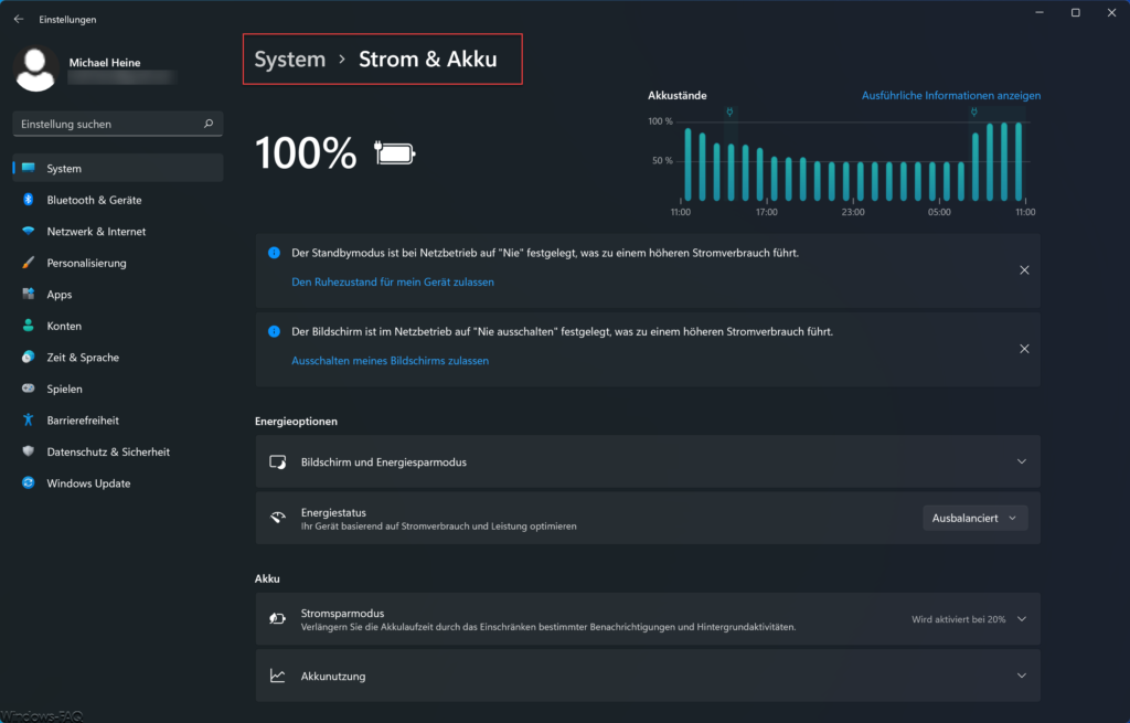 Strom & Akku Windows 11