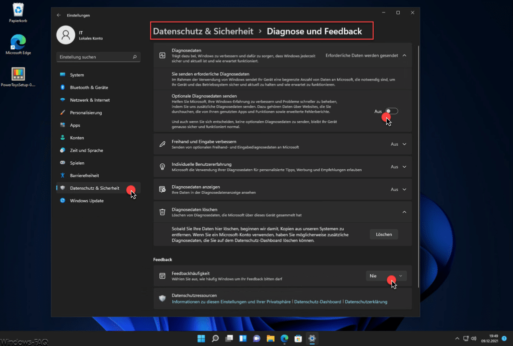 Windows 11 Diagnose und Telemetriedaten