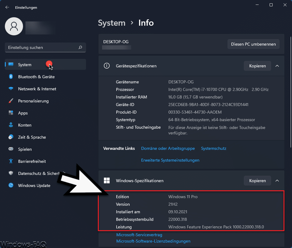 Windows 11 Info Windows Spezifikationen