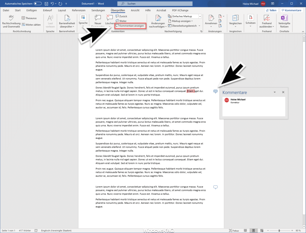 Word Kommentare anzeigen Sprechblase