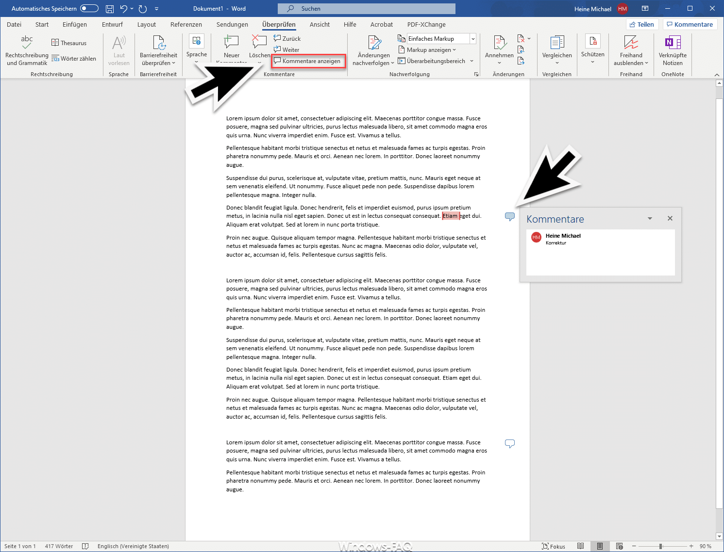 Word Kommentare ausblenden