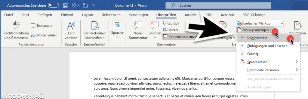 Word Markup anzeigen Kommentare