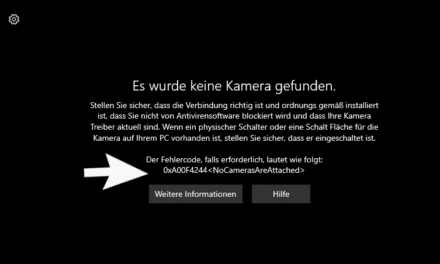 Windows Kamera Fehlercode 0xA00F4244 und 0x200F4244