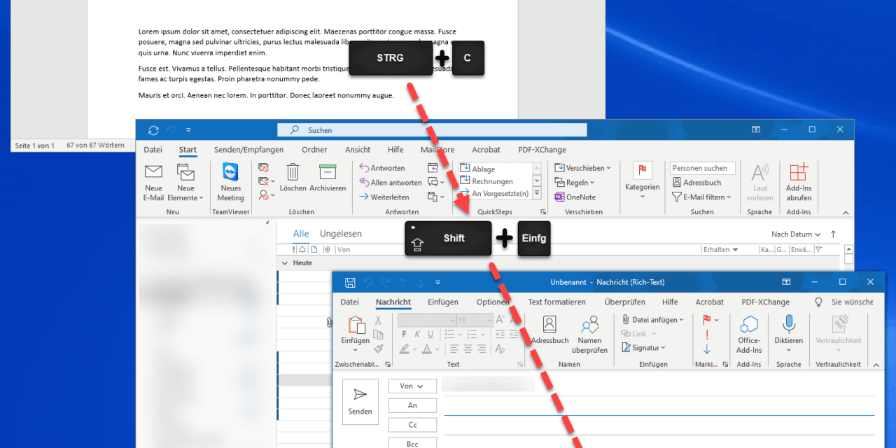 Outlook Trick: Per Tastenkombination schnell eine E-Mail mit Inhalt der Zwischenablage erstellen
