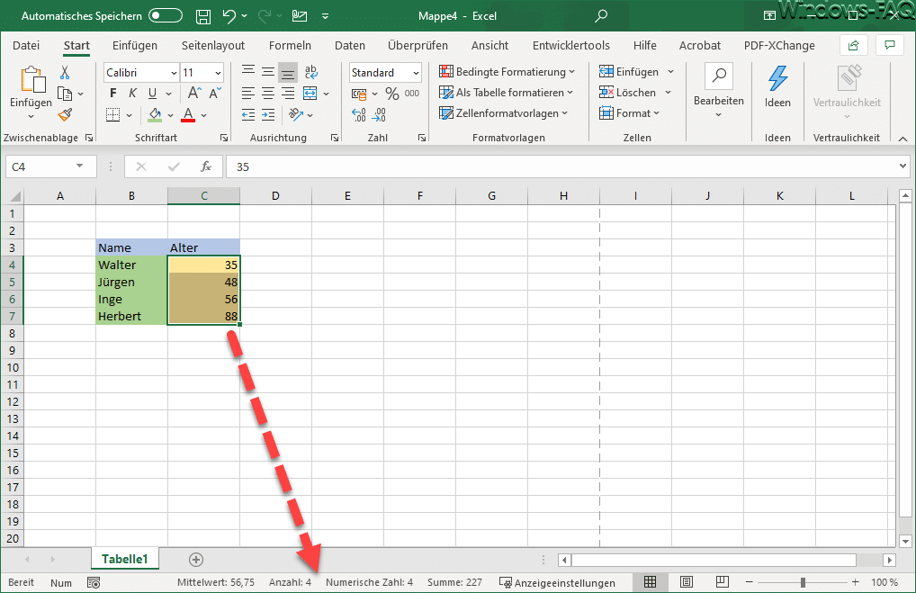 Excel Statusleiste