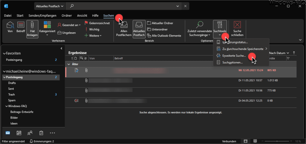 Outlook Suchtools