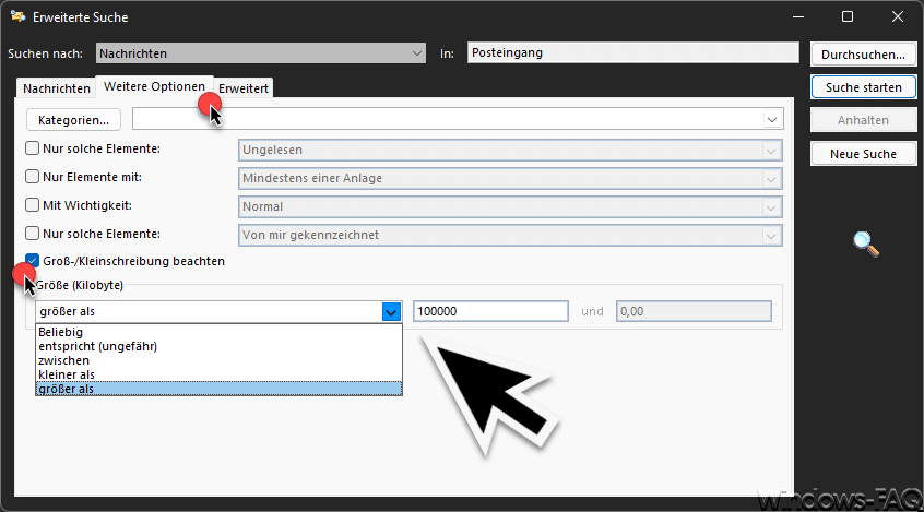 Outlook Erweiterte Suche