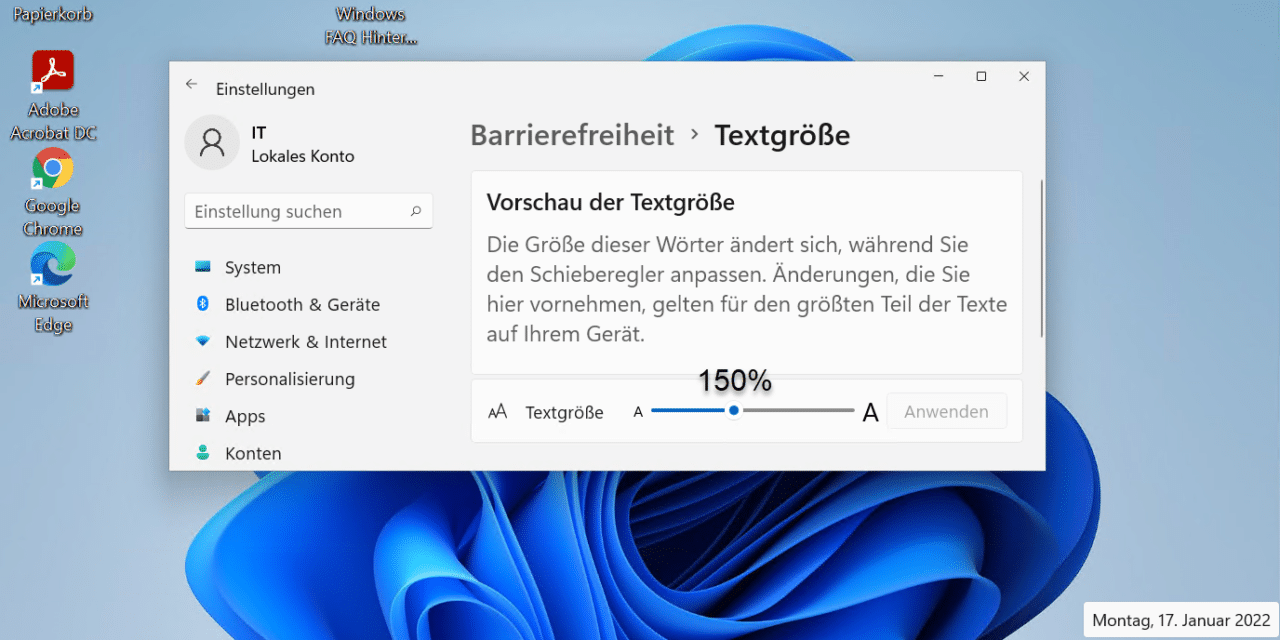 Größe der Schrift verändern bei Windows 11