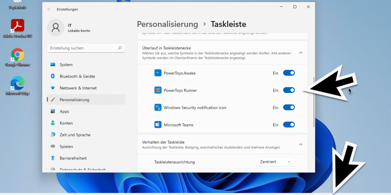 Windows 11: Alle Taskleistensymbole anzeigen