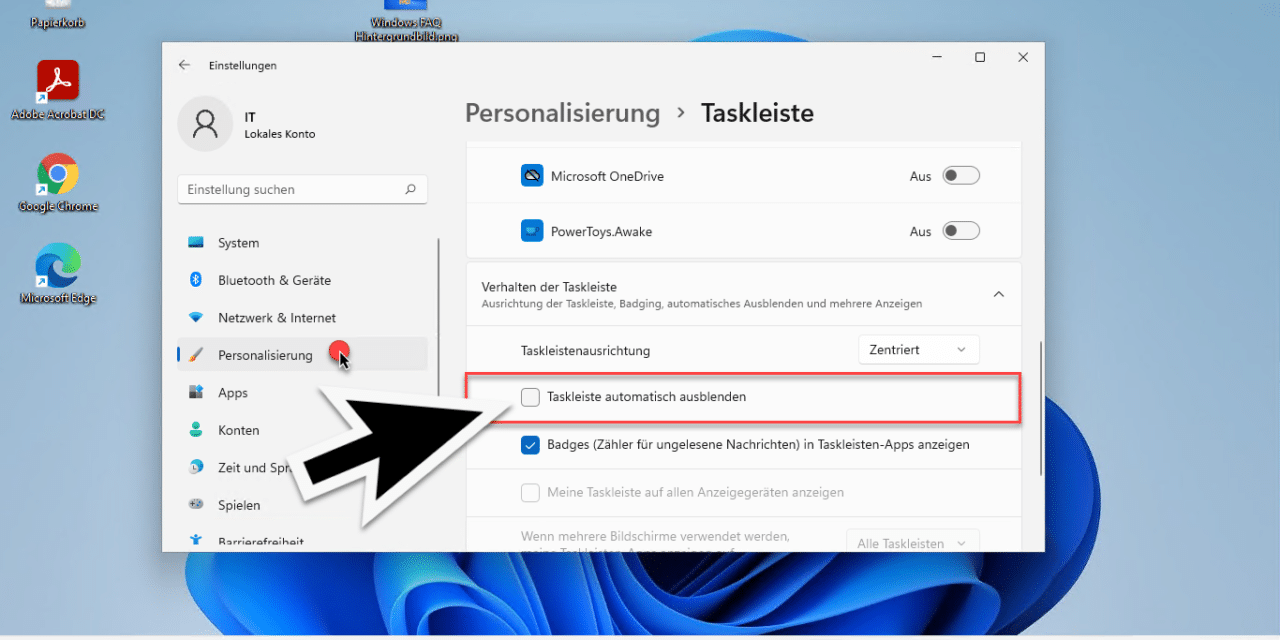 Windows 11 Taskleiste automatisch ausblenden