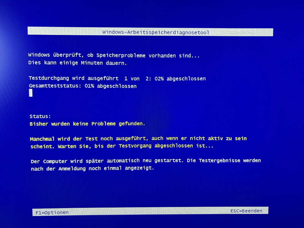 Windows Arbeitsspeicherdiagnosetool