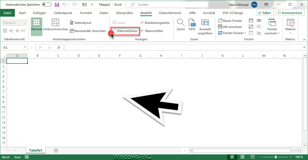 Excel Gitternetzlinien ausgeblendet