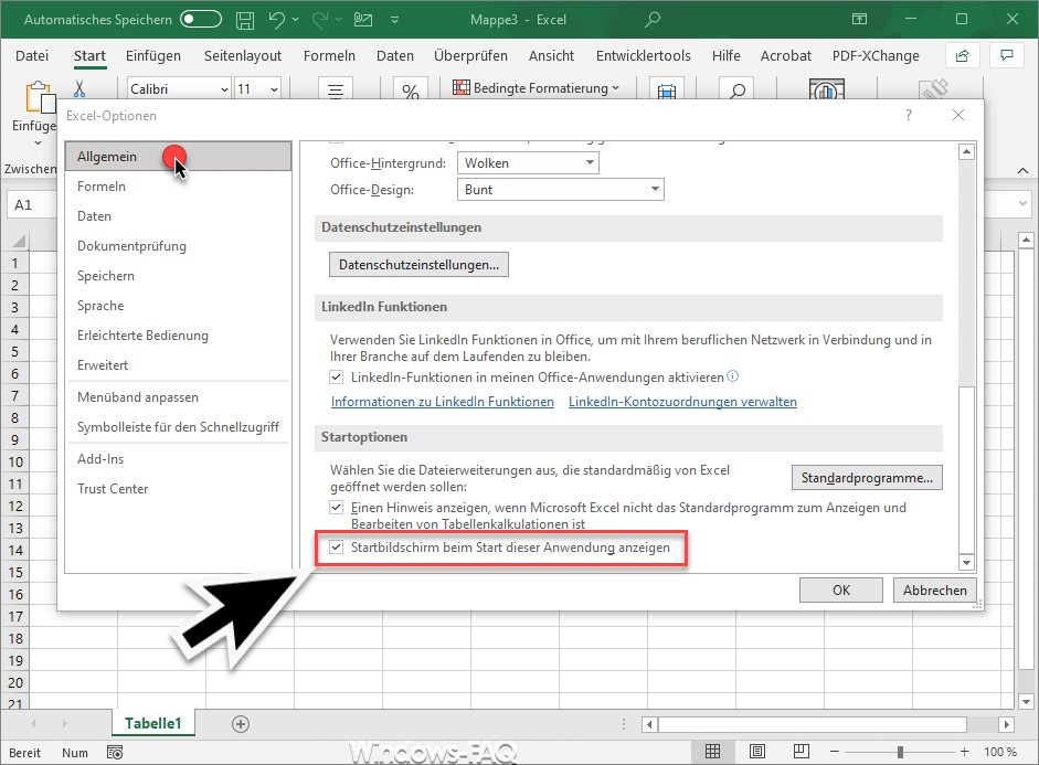 Excel Startbildschirm beim Start dieser Anwendung zeigen