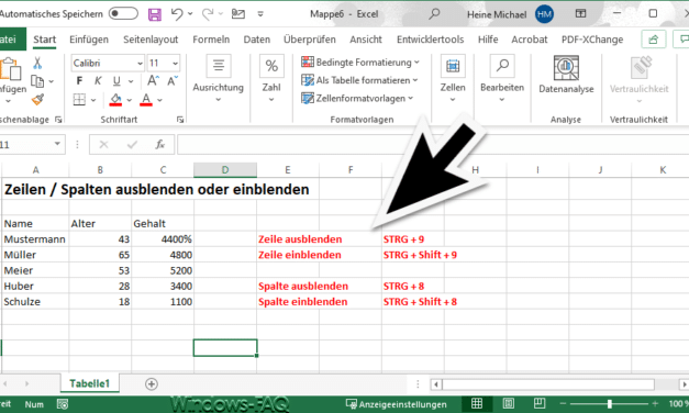 Excel Spalten und Zeilen ein-/ausblenden per Tastenkombination