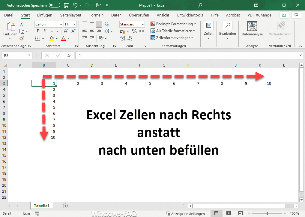 Excel Zellen nach Rechts befüllen