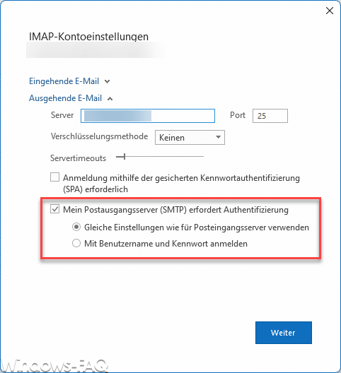 Mein Postausgangsserver SMTP erfordert Authentifizierung