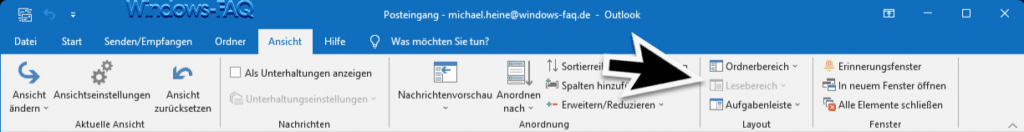 Outlook Lesebereich ausgeblendet