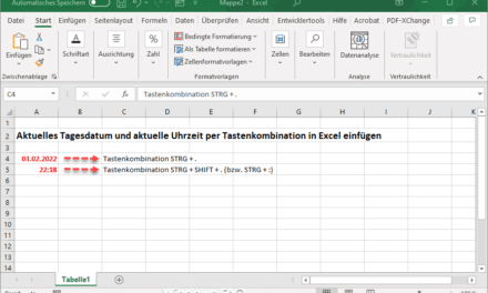 Excel: Aktuelles Tagesdatum und Uhrzeit einfügen