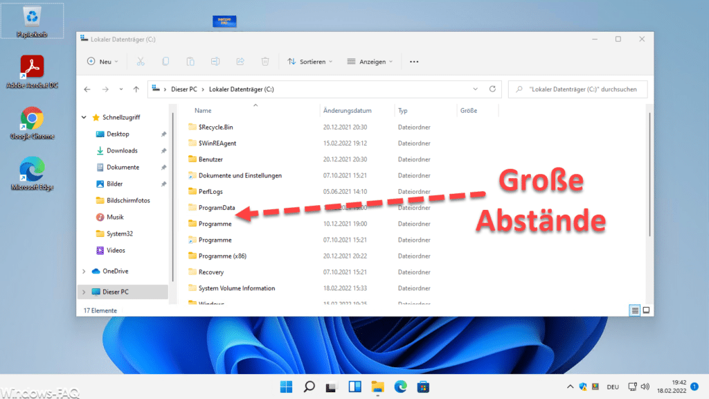 Windows 11 Explorer große Abstände