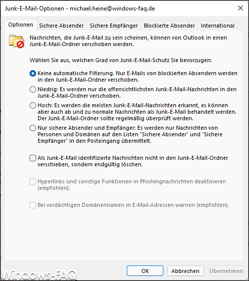 Outlook Junk-E-Mail-Optionen