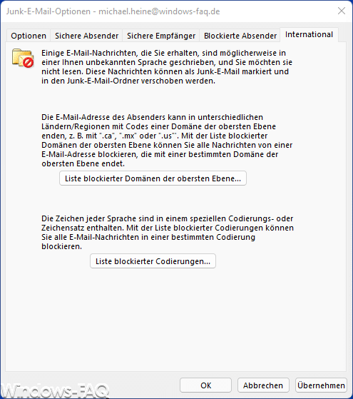 Outlook Spamfilter International