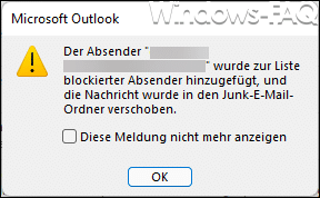 Der Absender wurde zur Liste blockierter Absender hinzugefügt.