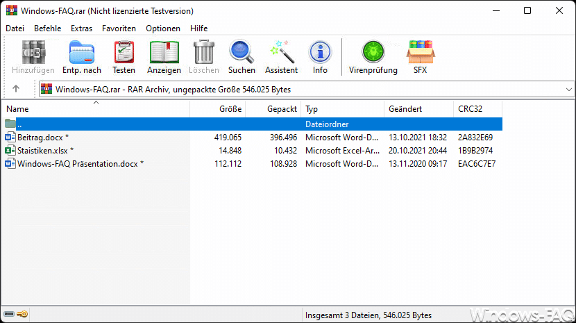 WinRar Archiv geöffnet mit geknacktem Passwort