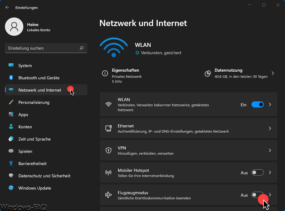 Windows 11 Flugzeugmodus Einstellungen