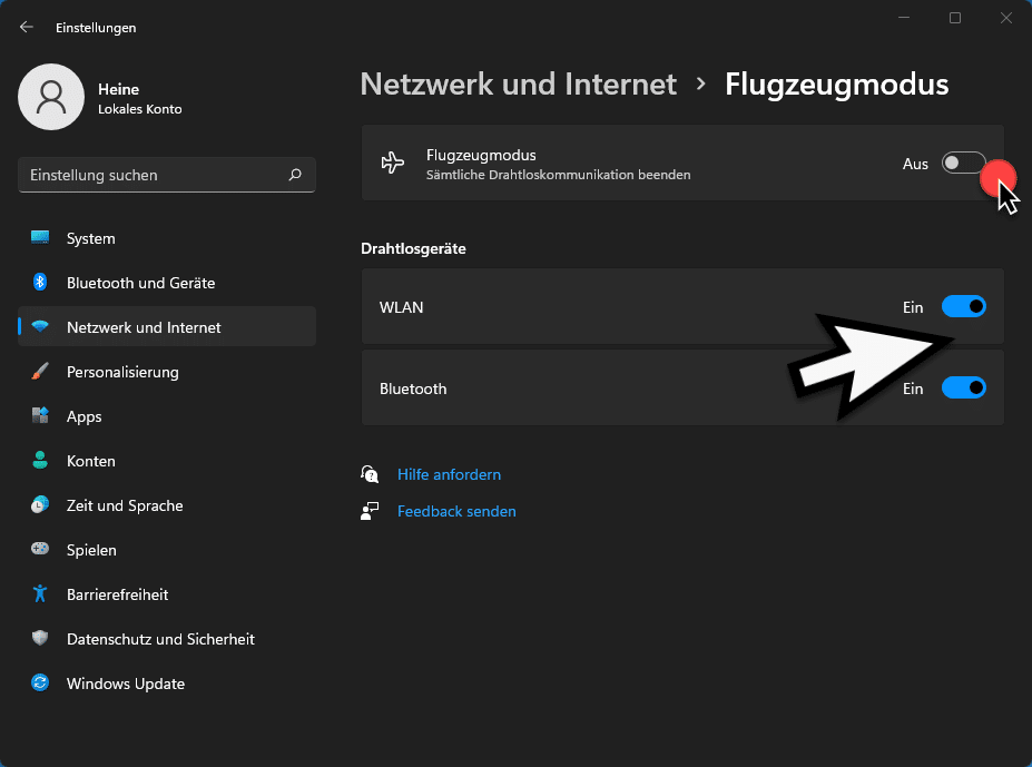 Windows 11 Flugzeugmodus WLAN Bluetooth