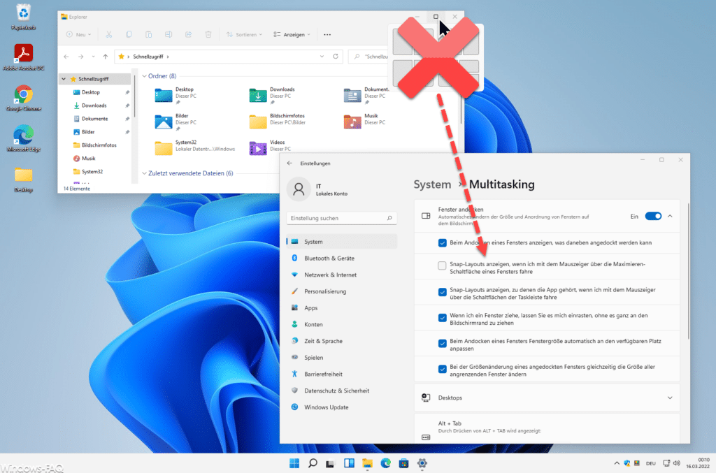 Windows 11 Snap Layouts deaktivieren
