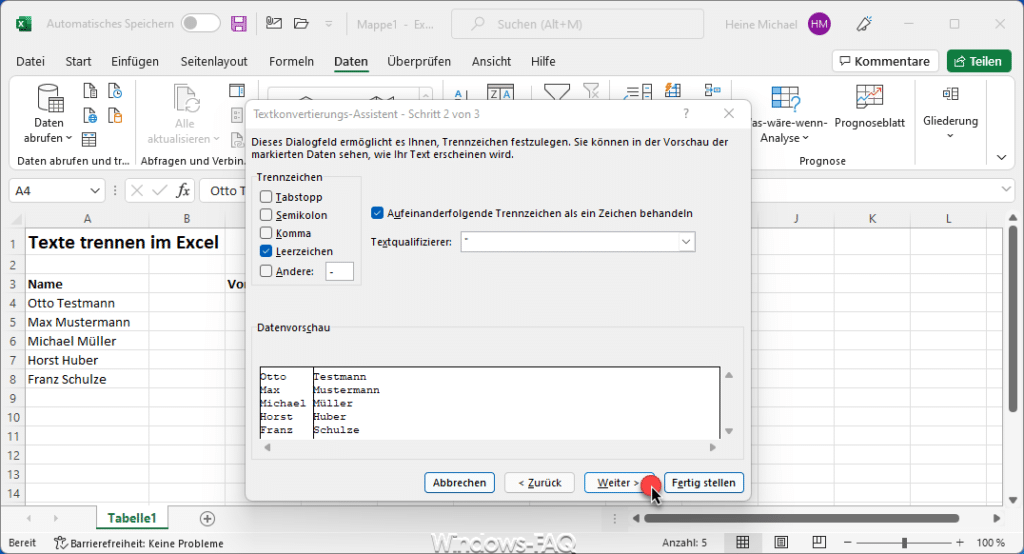 Excel Trennzeichen