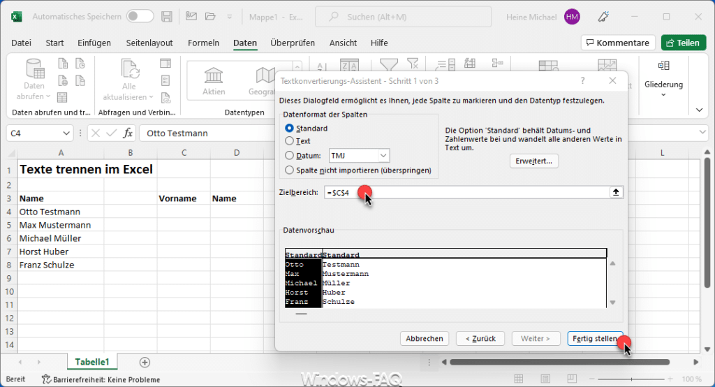 Excel Zielbereich