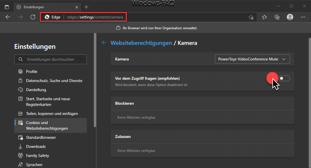 Kamera deaktivieren Edge Chromium