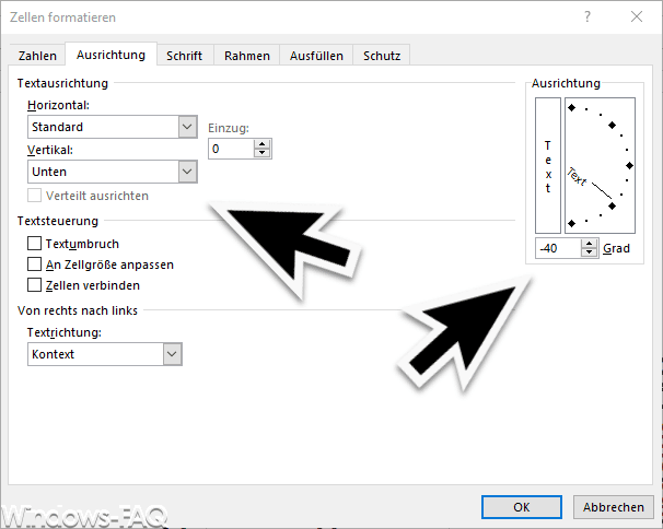 Excel Zeilenausrichtung formatieren