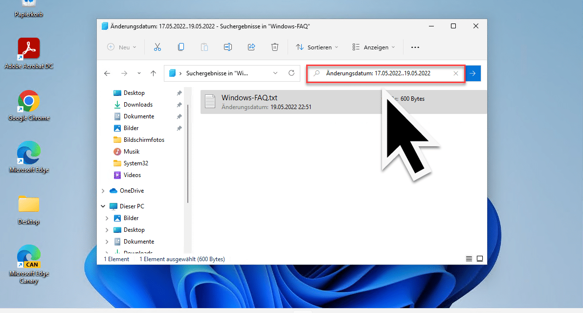 Dateien nach Datum im Explorer finden