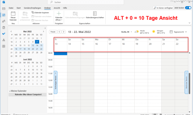 Outlook Kalender 10 Tage Ansicht