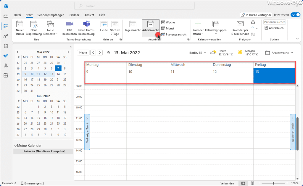 Outlook Arbeitswoche