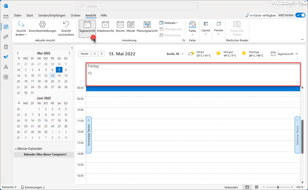 Outlook Tagesansicht