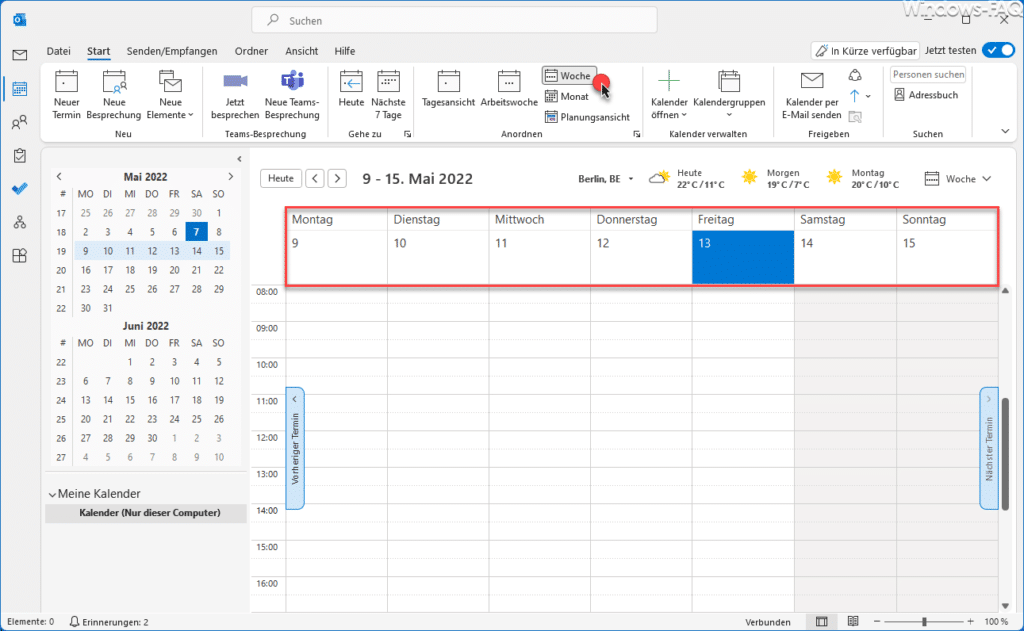 Outlook Wochenansicht