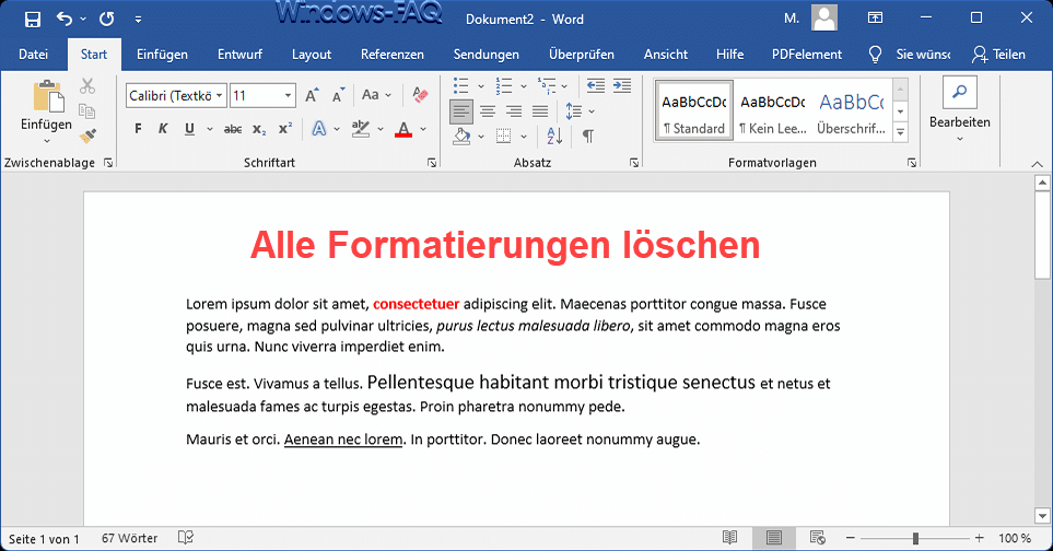Word alle Formatierungen löschen