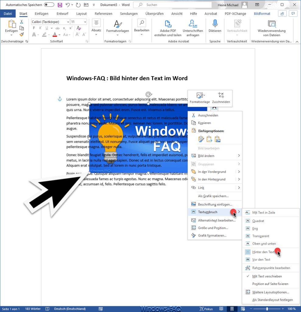 Bild hinter den Text im Word