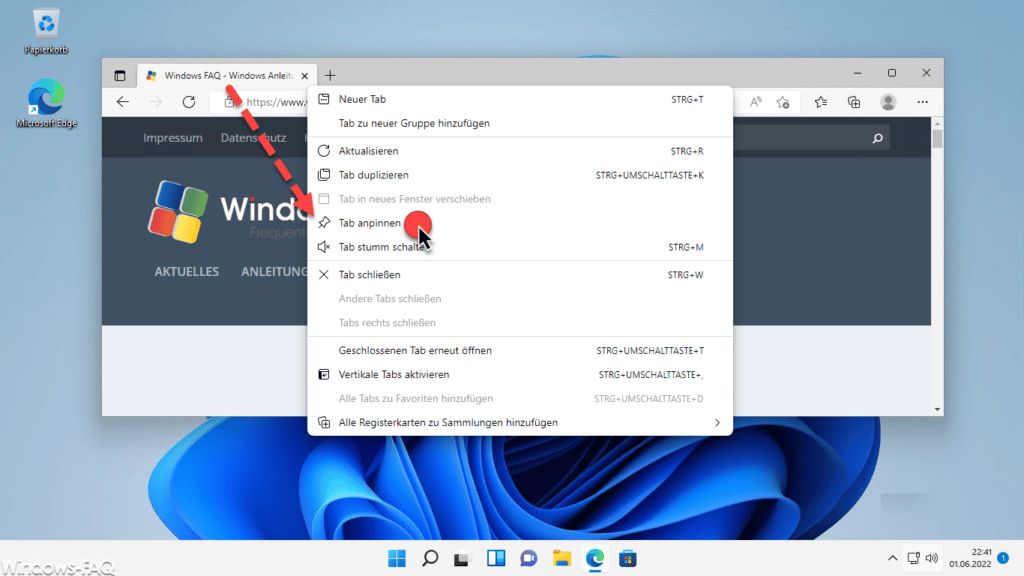 Edge Tab anpinnen
