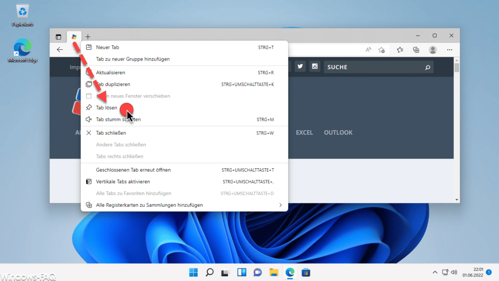 Edge Tab lösen