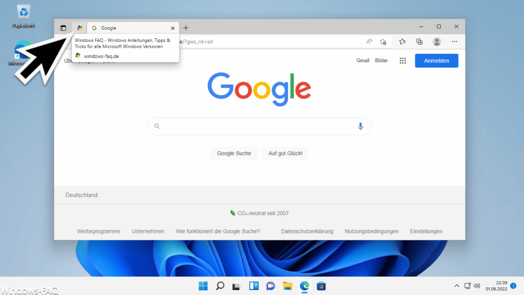 Edge angepinnter Tab